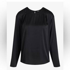 Express Black Satin Long Sleeve Pleated Gramercy Tee womens NEW size XS